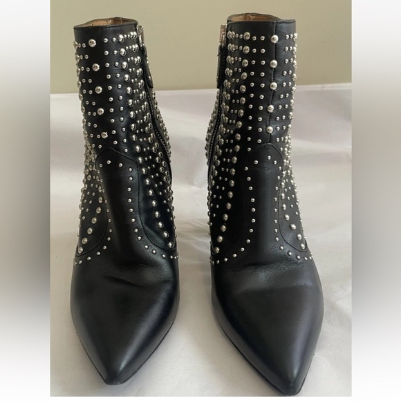 IRO Ankle Boots Black Leather Womens Sz 38 7.5 Pointed Toe Studded Booties Moto - Picture 8 of 16